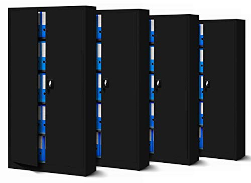Jan Nowak Juego de 4 Armario de Oficina Archivador Armario de Herramientas Metálico 4 Estantes con Recubrimiento de Polvo Se Puede Cerrar 185 cm x 90 cm x 40 cm (Black)