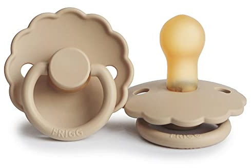 FRIGG Daisy Latex Pacifier | Classic Soother 1 Pack | Symmetrical Cherry Shaped Nipple | BPA Free | Made in Denmark | Latex Dummy Pacifier | (Croissant, Size 1 (0-6 Months))