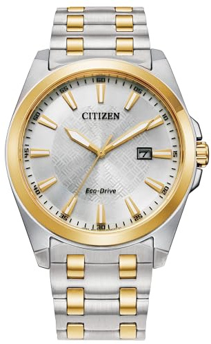 Citizen Men's Eco-Drive Classic Peyton Watch, 3-Hand Date, Sapphire Crystal, Luminous Markers, Silver/Gold Tone Bracelet & White Dial, 9, Peyten Two-Tone Stainless Steel Bracelet None