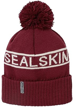 SEALSKINZ | Heacham | Waterproof Cold Weather Icon Unisex Bobble Beanie Hat | Winter Sports Accessories | Fleece Lined | Essential for Skiing Red