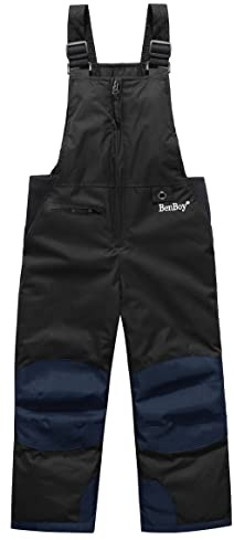 BenBoy Niño Pantalones de esquí para Softshell Impermeable Térmico Calidez Versátil Correas Ajustables Peto para Montaña Senderismo Nieve Escalada HXK7112-Black-176
