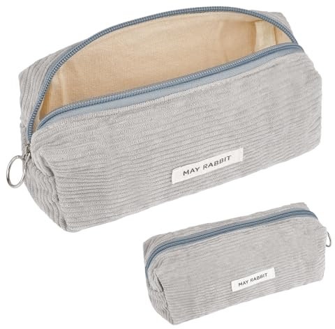 Deepton Mäppchen Cord-Stoff, Federmäppchen Milchig Grau für Mädchen Teenager, Federtasche Stiftetasche Stiftemappe Pencil Case Schulmäppchen für Schule, Büro - Grau