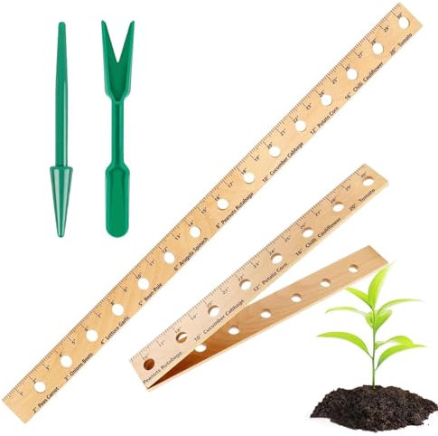 Règle de jardin avec trous, règle pour en bois – Ensemble de règles pliables pour avec trous | Espaceur de, outil de plantation et plantoir pour plates-bandes surélevées