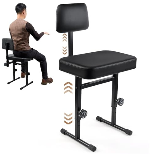 MoyRetty Adjustable Piano Bench with Back, Keyboard with Backrest, Adjust Height Seat for Padded Cushion for Musicians Piano Stool Chair Black