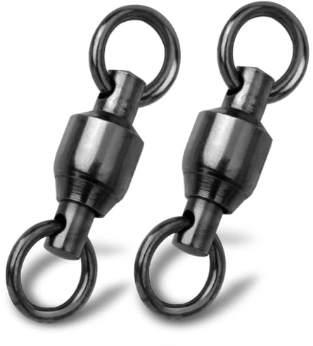 9KM DWLIFE 20 esmerillones de pesca con rodamiento de bolas, 9 tamaños, conectores giratorios de barril negro, accesorios de pesca de acero inoxidable para agua salada, agua dulce y pesca marina