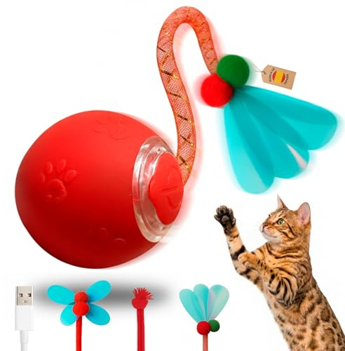 RODARMA® Juguete Interactivo Gato + 2 Colas de Recambio + Cable USB-C | Doble duración de batería | Juguetes para Gatos Interactivo | Juguetes Gatos