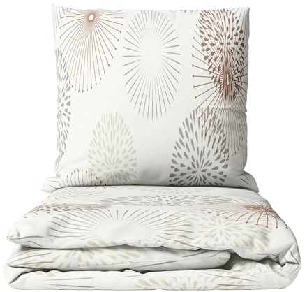 Leonado Vicenti Fleece Bettwäsche Set 135x200 cm Kreise Weiß Grau Beige 4 teilig Warm Reißverschluss Winterbettwäsche Flauschig