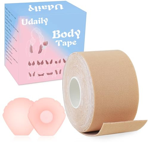Udaily Klebe BH Push Up Große Brust Boob Tape BH Rückenfrei Trägerloser BH Push Up 2 Wiederverwendbare Unsichtbar Silikon Brüste Nippelpads Body Tape für Abendkleider, Ballkleid, Hochzeitskleid