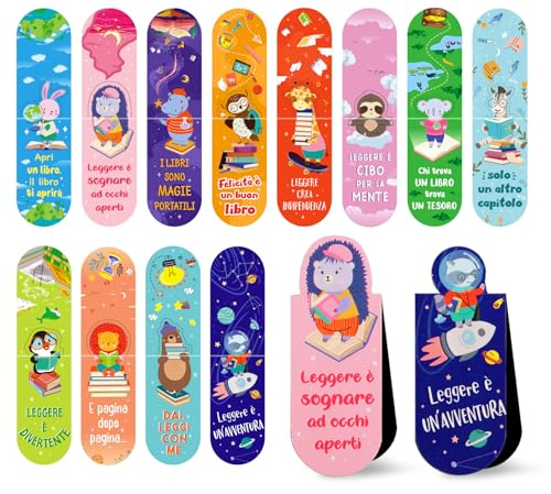 12pz Segnalibri Magnetici con Frasi Motivazionali Animali Bambini Segnalibri Particolare Regalo Compleanno Laurea Natale per Bambini Amici Studenti Marcatori di Pagina