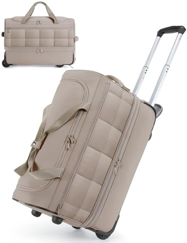 BAGSMART 40L Trolley Reisetasche mit Rollen und Griff, IATA Sporttasche Weichgepäck Rolltasche groß weichschalenkoffer mit Schuhfach, Kamel