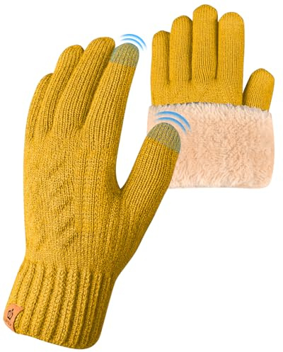 ARFNKIM Winter Thermal Gloves - Fleece Lining Touch Screen Knit Stretchy Warm Gloves for Running Skiing Cycling Riding Hiking Camping - Men Women (Yellow)