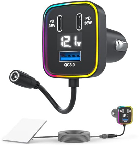 4-in-1 Starlink Mini Car Charger Adapter | 12V-24V Cigarette Lighter to DC5521 + QC3.0 USB-A + Dual USB-C PD (25W & 36W) | Compatible with Starlink Mini & Other Devices (Car Charger with DC Port)