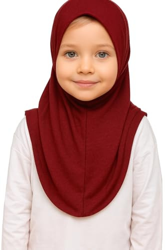 Girls Plain Islamic Hijab, Kids Instant Headscarf Readymade Pull On Scarf, No Pins Needed, Lightweight Soft & Durable, Ideal For Any Occassion School, Nursery, Sports, Prayer Hijab (Maroon)