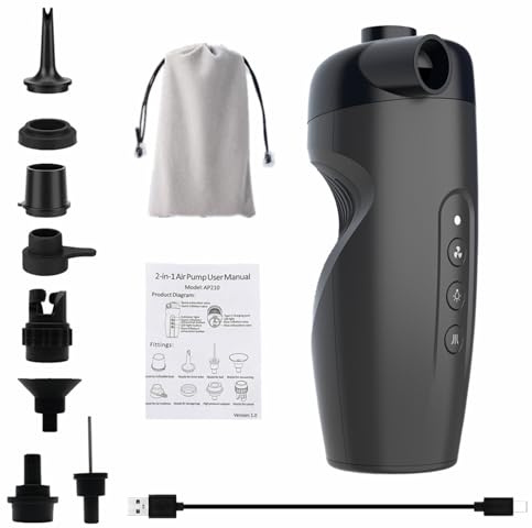 YUNGLOO Compresor de aire compacto recargable para uso doméstico y exterior, inflado rápido con detector de presión y 5 puntas adaptadoras, bombas de aire eléctricas portátiles