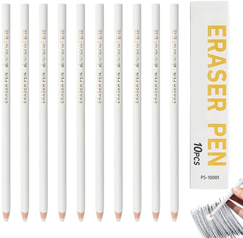 CEJAS 10 Piezas Blanco Lápiz de Borrar para un Borrado Fino para Dibujo, Alto Brillo, Bocetos y Manualidades para Principiantes y Artistas de Dibujo