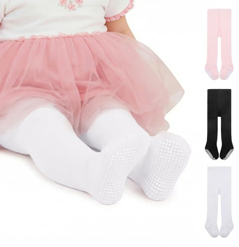 Zando 3 Pack Baby Girl Tights Toddler Stockings Black White Pink 1-2 T