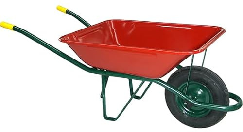 Carretilla de Obra Bahía 95 L – Rueda neumática, Caja metálica 860x640 mm, Color Rojo, Ideal construcción, Agricultura y jardinería, Resistente y maniobrable