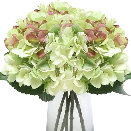 Hotainoys Paquete de 3 Flores Artificiales de hortensias, hortensias Artificiales realistas con Tallos Flexibles, de Seda de 15 Pulgadas de Alto para decoración y arreglos del hogar, ve