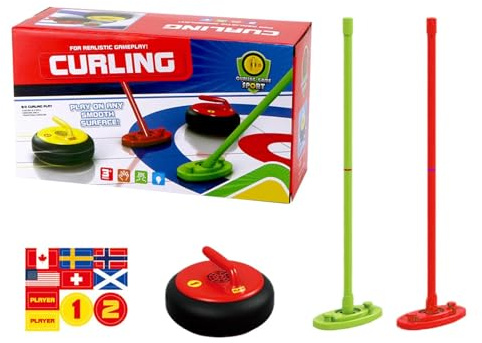 Indoor-Curling-Spiel – Elektro-, interaktive Familienaktivität, geschicklichkeitsbasiertes Brettspielzeug, Herausforderung für Kinder und Erwachsene | Glow Curling Board, perfekt für Home-Ente