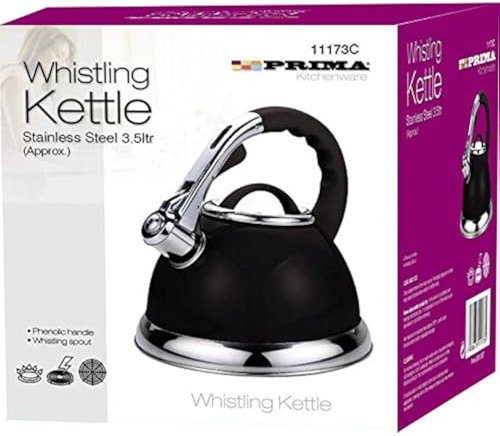PRIMA 3.5 Litre Whistling Kettle, Metallic Black