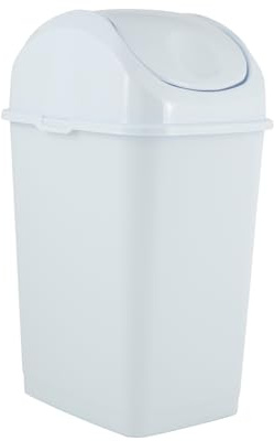 Superio Kitchen Trash Can with Swing Top Lid 9 Gallon Slim Waste Bin 37 Qt Sturdy Plastic Garbage Can Medium Recycling Bin for Office, Bathroom, Under Counter, Dorm, Bedroom (White)