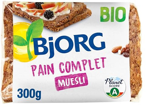 BJORG - Pain Complet Muesli Bio - Aux Céréales Complètes - Source de Magnésium, Phosphore - Prétranché - 300 g