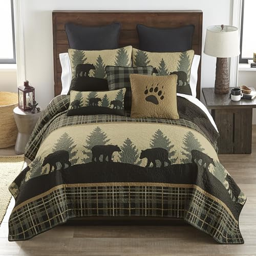 Donna Sharp Full/Queen Polyester Bedding Set - 3 Piece - Bear Walk Plaid Lodge Quilt Set with Quilt and Two Standard Pillow Shams - Fits Queen Size and Full Size Beds - Machine Washable