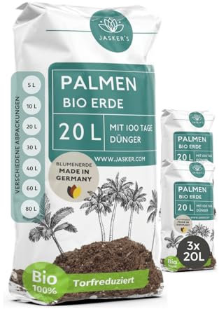 Bio Palmenerde 60 L (3x20L) - Blumenerde Zimmerpflanzen Erde aus 45% weniger Torf - Erde für Zimmerpflanzen mit Dünger - Zimmerpflanzenerde - Pflanzenerde Zimmerpflanzen - Erde für Pflanzen