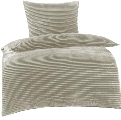 Bettwäsche Winter Plüsch Cashmere Cord Fleece 155x220 80x80 Set 2tlg, Farbe Weiß