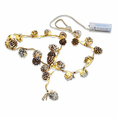 Loberon Lichterkette 2er Set Crane – Echte Kiefernzapfen, je 20 LED-Lichter, Braun, romantische Stimmung – PVC, braun