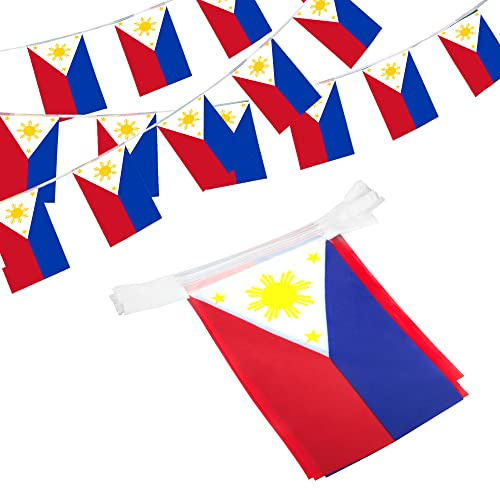 Anley Filippinerna String Flag Vimplar, Patriotiska evenemang 12 juni Independence Day Dekoration Sportbarer - 33 fot 38 flaggor