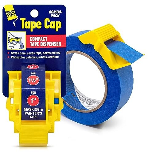Foampro 149 Tape Cap Compact Tape Dispenser, 3-Pack for 1”, 1 1/2” and 2” Masking and Painter’s Tape | DIY Painting Accessories | Tape Corners, Create Labels, Arts & Crafts Projects & More!