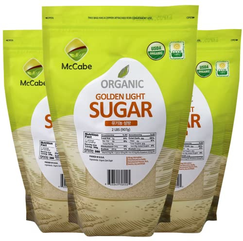 McCabe Organic Golden Light Sugar - Rich with Fiber & Minerals | USDA and CCOF Certified | Packed in USA | 2Lbs (Pack of 3)