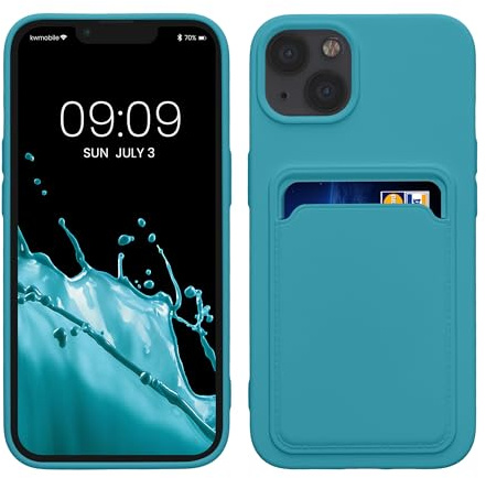 kwmobile Fodral kompatibelt med Apple iPhone 13 – TPU-fodral med kreditkortshållare – matt ljusblå