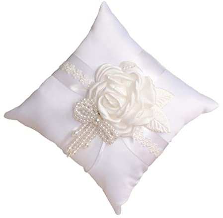 PRETYZOOM 1stk Ringkissen Weiße Kissen Fürs Bett Weiße Wurfkissen Bettkissen Dekorativ Weißes Dekokissen Quadratische Kissen Blumen- Hochzeitszubehör Rosenkissen Stoff Kranz Braut Künstlich