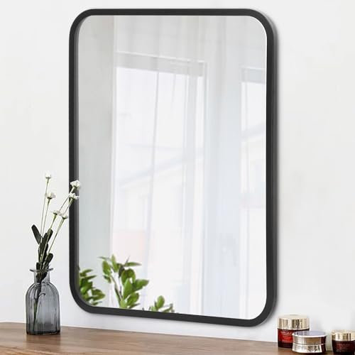 AOAOPQ Miroir mural rectangulaire encadré 40 x 50 cm Noir Grand miroir pour salle de bain, chambre à coucher, toilettes, salon, salle à manger à suspendre horizontalement ou verticalement