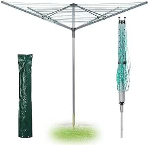 BONAFIDE 4 Arm 60m Rotary Washing Line, Heavy Duty Large Clothes Rotating Airer Dryer With Whirligig Feature Ideal Airer For Large Laundry Loads, Washing Line Rotary with Ground Spike & Cover (60M)