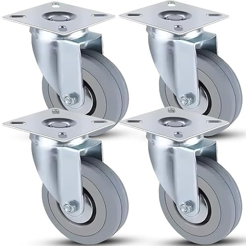 Retoo Möbelrollen 4er Set 75 mm, Schwerlastrollen bis 50 kg pro Rad, Transportrollen für Möbel, Lenkrollen für Innen, 2 Räder mit Bremse, Gummirollen, Rollen für Palettenmöbel Silber Grau