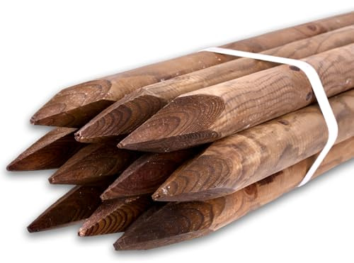 Juego de 10 estacas de madera redondas impregnadas de color marrón, 6 cm de diámetro, diferentes longitudes y grosores, ideales como postes de vallas, estacas de plantas o postes de árboles (150 cm de