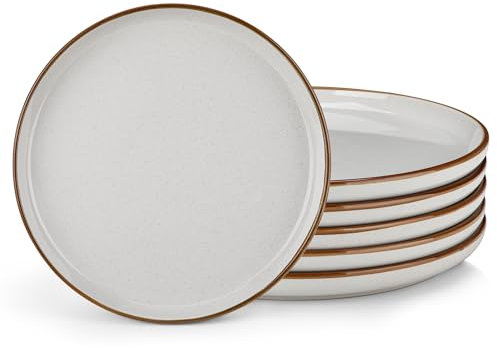 vancasso LOIRE Set de 6 Platos Llanos, Platos de Ensalada de 26 cm, Platos de Desayuno de Gres, Juego de Platos de Cena para Cocina, Apto para Lavavajillas y Microondas, Esmalte Reactivo Gris