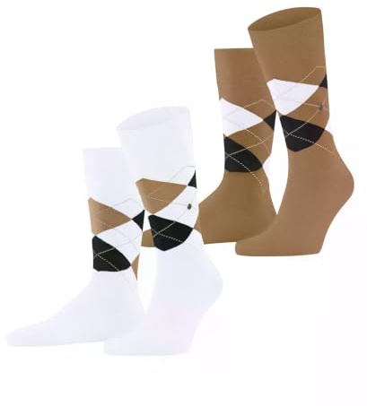 Burlington Everyday Argyle M So coton fantaisie 2 paires, Chaussettes Homme, Blanc Off-White 2040, 40-46