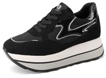 QUEEN HELENA Zapatillas de deporte de plataforma altas y cómodas para mujer X33-19, Negro , 39 EU