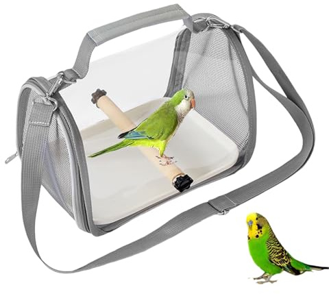Caja de transporte para pájaros con barra de madera y bandeja, jaula para pájaros, para periquitos/pequeños animales, portapájaros portátil, 19 x 26 x 19 cm