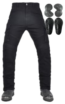 Herrmotorcykelbyxor Slim Stretch Denim CE Armored Adventure Touring Jeans Motocross Cykelstil(Black,4XL)