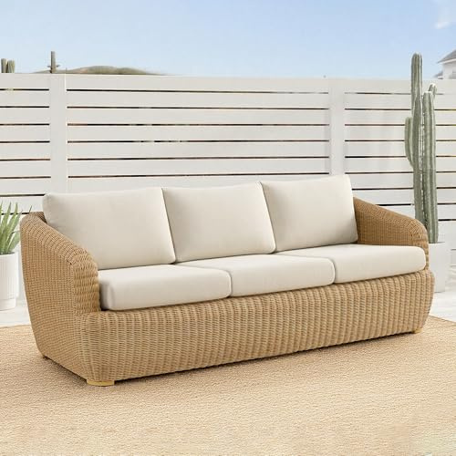 CHITA Patio Wicker 3-Seater Sofa with Removable Cushion, Backyard Rattan Chair for Sunrooms, Patios, Decks, Fully Assembled
