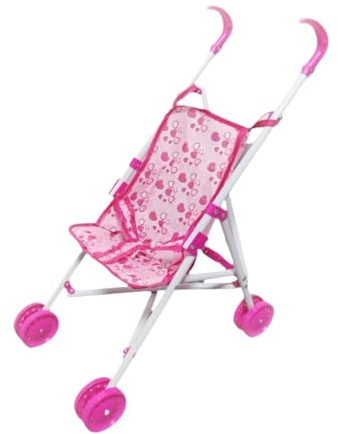 Doll Pram Toy with Foldable Frame, Realistic Doll Stroller for Toddlers 1-3 Year Old, Pretend Play Dolls Buggy Pushchair, Early Development Toy for Kids, Gift for Boys and Girls