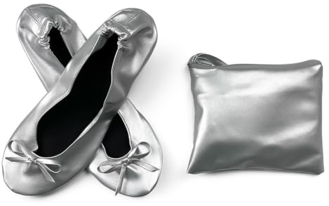 LCKKJHG Fashionabla vikbara inomhusbalettskor för bröllopsdans, platta tofflor utan spets för bröllopsceremonier, silver, 41 EU | Silver,41 42