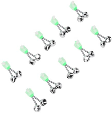 VGEBY Lot de 10 Cloches d'alarme de Pêche avec Clip pour Canne à Pêche, Double Cloche, Indicateur de Morsure, en Acier Inoxydable et Plastique, Installation Rapide pour Les Pêcheurs de Nuit en Lac