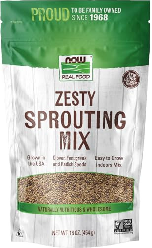 NOW Foods, Zesty Sprouting Mix, Clover, Fenugreek and Radish Seeds, Unique and Tasty Sprouting Mix, 16-Ounce (Packaging May Vary)