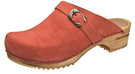 Sanita Hedi offener Clog, Wildleder | Original handgemacht | Leder-Holzclogs für Damen | Orange | 40 EU